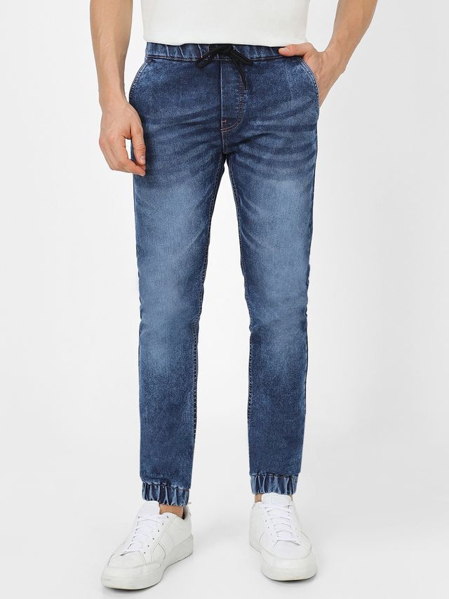Urbano Fashion Men's Jogger Jeans Slim Fit Stretch Washed | Blue | 36