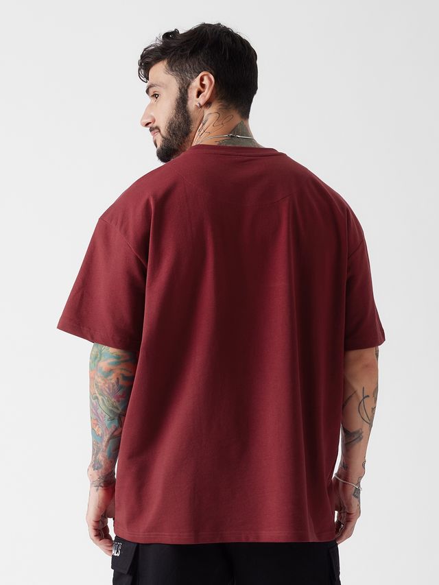 The Souled Store Men's Solids Superhero Red Oversized T-shirt | Red - 2XL