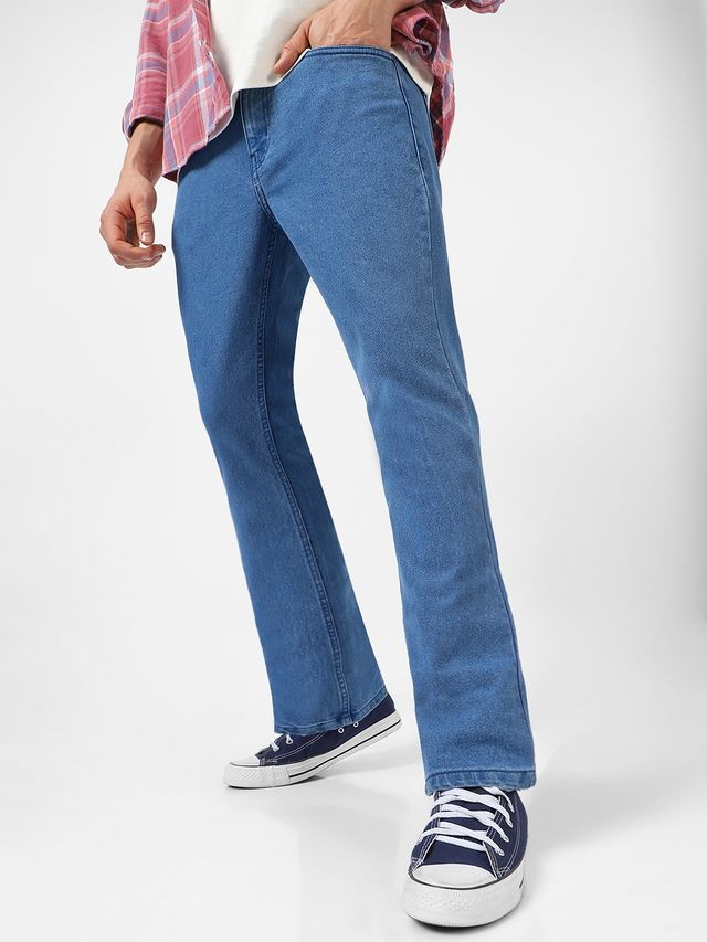 Urbano Fashion Men's Light Blue Washed Bootcut Jeans Stretchable-32