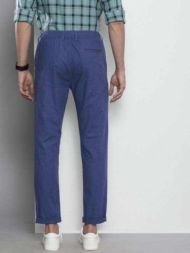The Indian Garage Co Men's Slim Fit Solid Casual Linen Trousers | Blue Indigo - 32