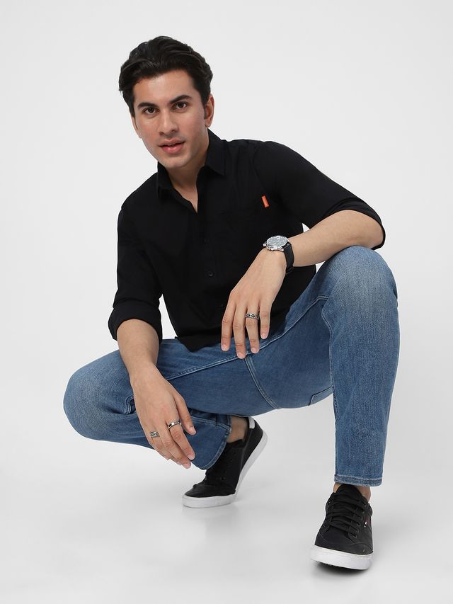 Urbano Fashion Men's Regular Fit Casual Solid Full Sleeve Cotton Shirt | Black - M