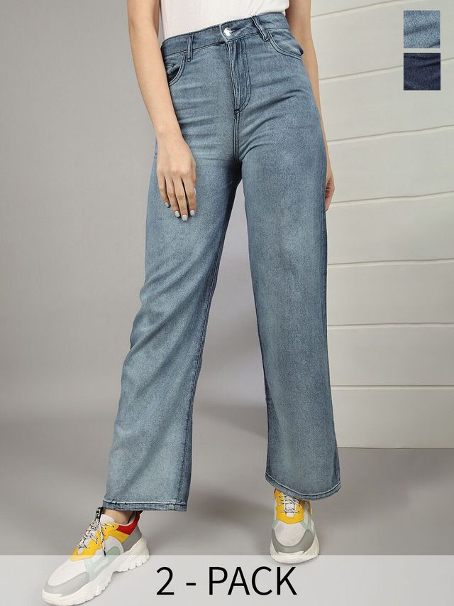 Freehand Women's 2 Tone Denim Wide Leg Jeans | Blue - 28