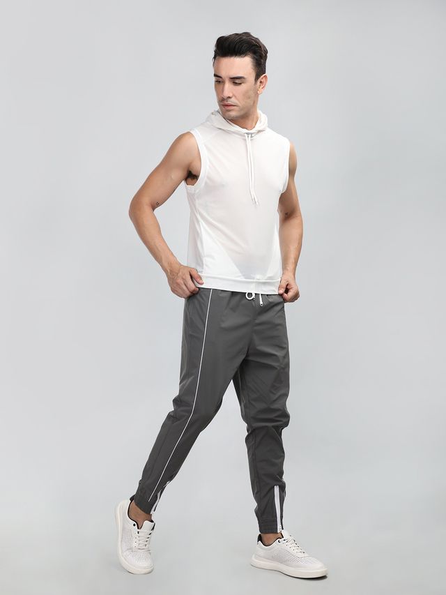 Chkokko Men Sports Track Pant Gym Workout Lower With Pocket Dark Grey White - XL