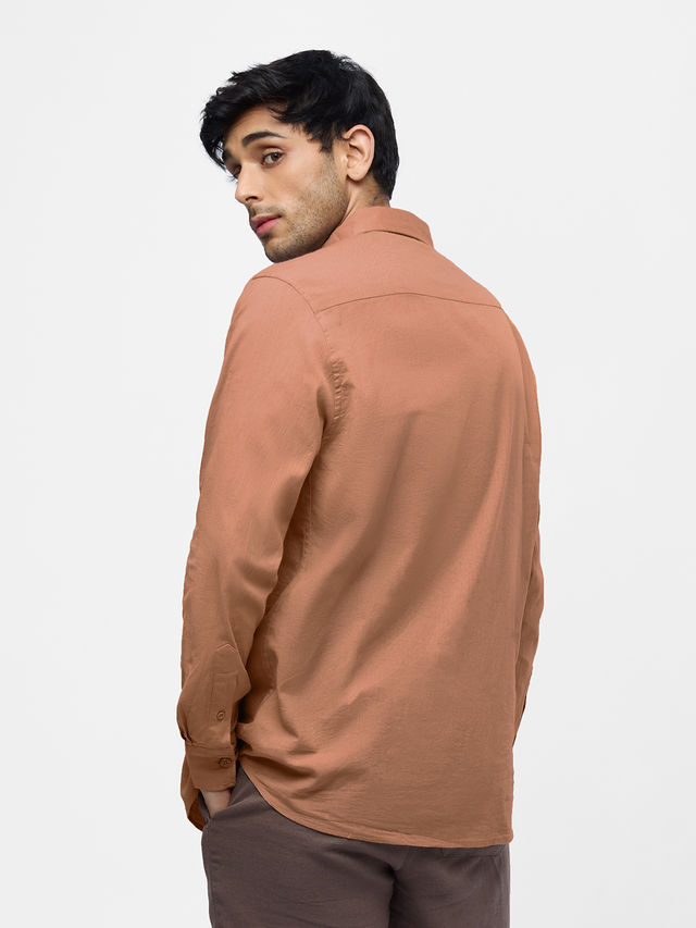 The Souled Store Men's Regular Cotton Linen Shirts | Orange | L
