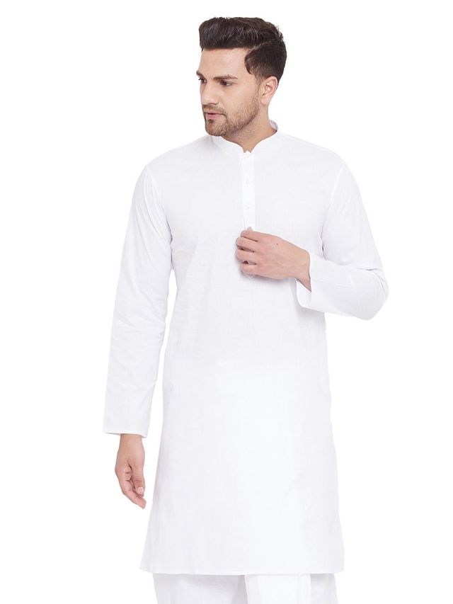 Vastramay Men's Cotton Kurta | White - L