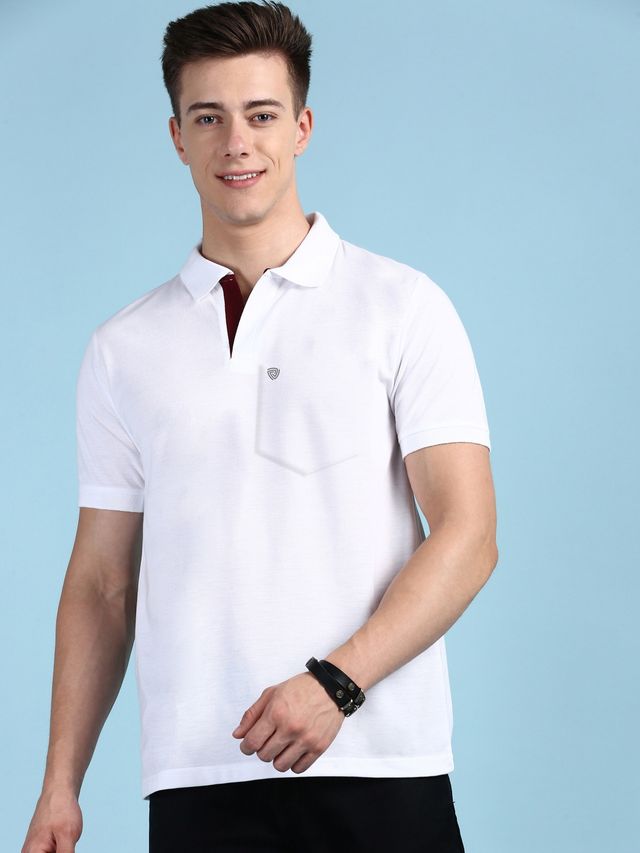 Lux Cozi Men's Solid Cotton Polo T-shirt with Pocket | White - XL