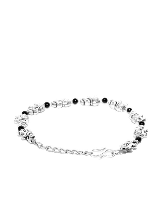 Priyaasi Antique Oxidised Silver-Toned Elephant Inspired Adjustable Chain Bracelet