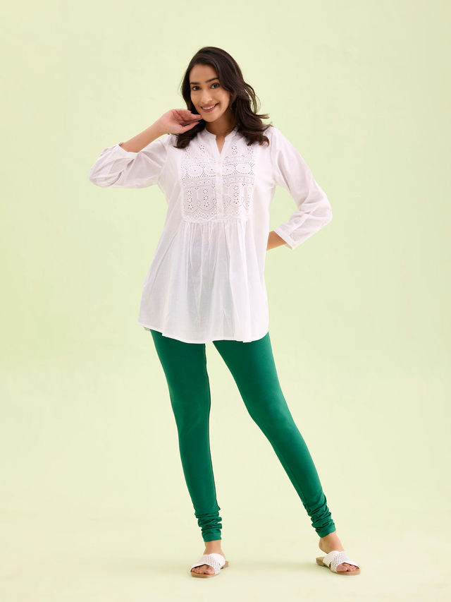 Go Colors Women's Solid Mid Rise Churidar | Bottle Green - M