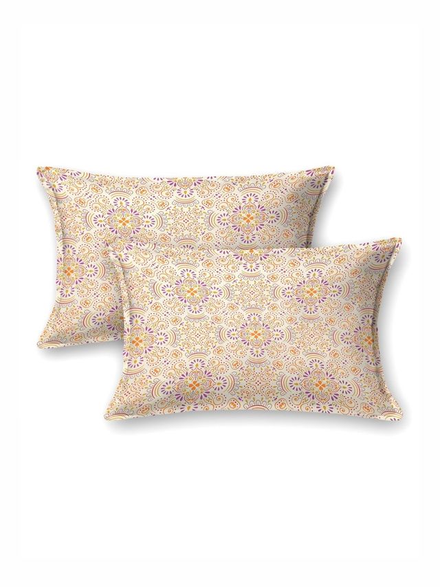 Bombay Dyeing Epigram 120 TC 100% Cotton Yellow Super King Size Bedsheet with 2 Pillow Covers