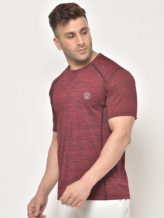 Chkokko Men's Round Neck Regular Fit Half Sleeves Gym T-shirt | Wine - XXL