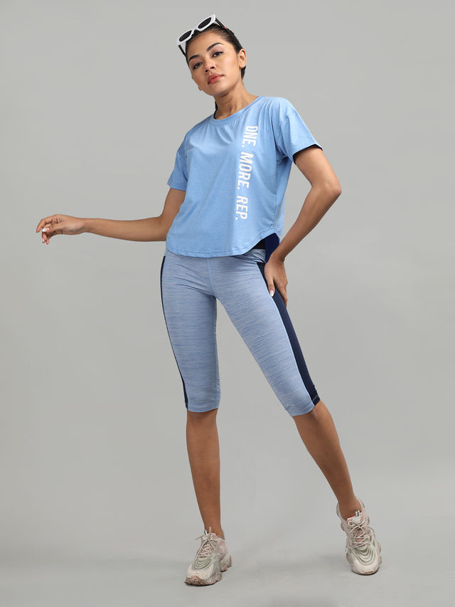 Chkokko Women's Round Neck Dry Fit Gym Sports Printed T-shirt | Self Blue - L