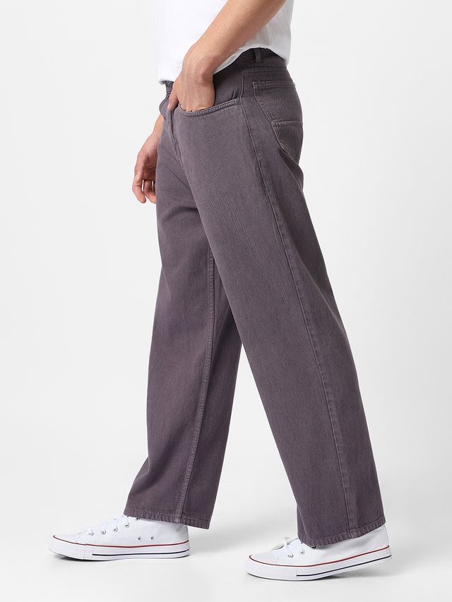 Urbano Fashion Men's Purple Loose Baggy Fit Washed Jeans Non-Stretchable-36