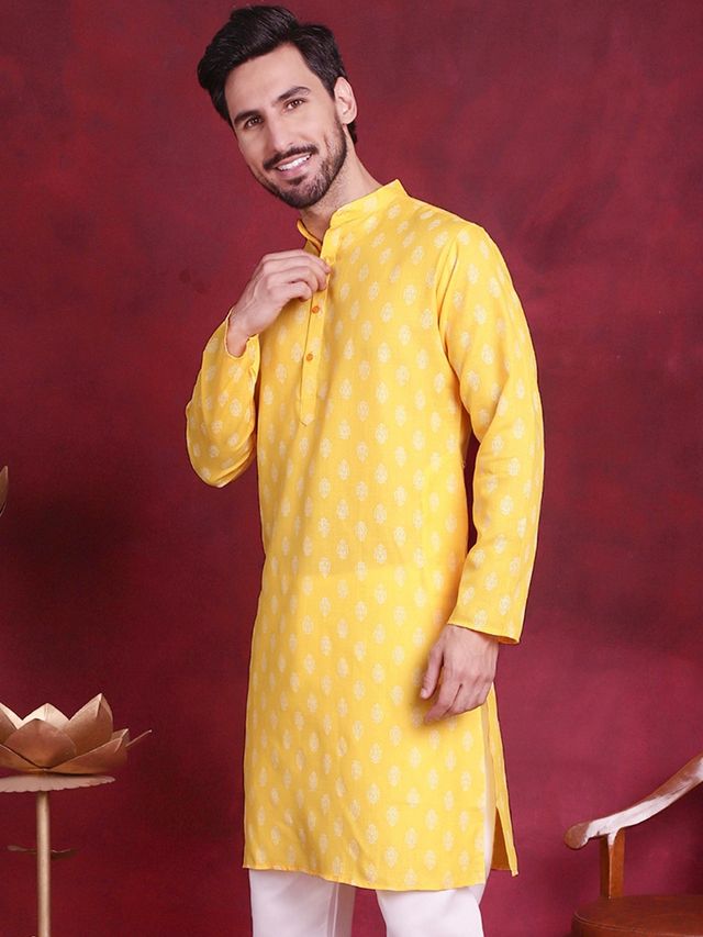 Jompers Men's Kurta | Ko 650 | Lemon - S
