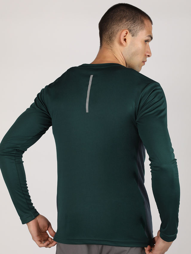 Chkokko Men's Regular Fit Full Sleeves Gym T-Shirt Bottle Green Size L