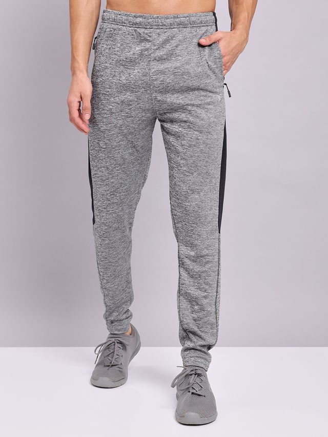 Technosport Men Poly Melange Slim Fit Sports Trackpants with TECHNO DRY | Black Melange | L