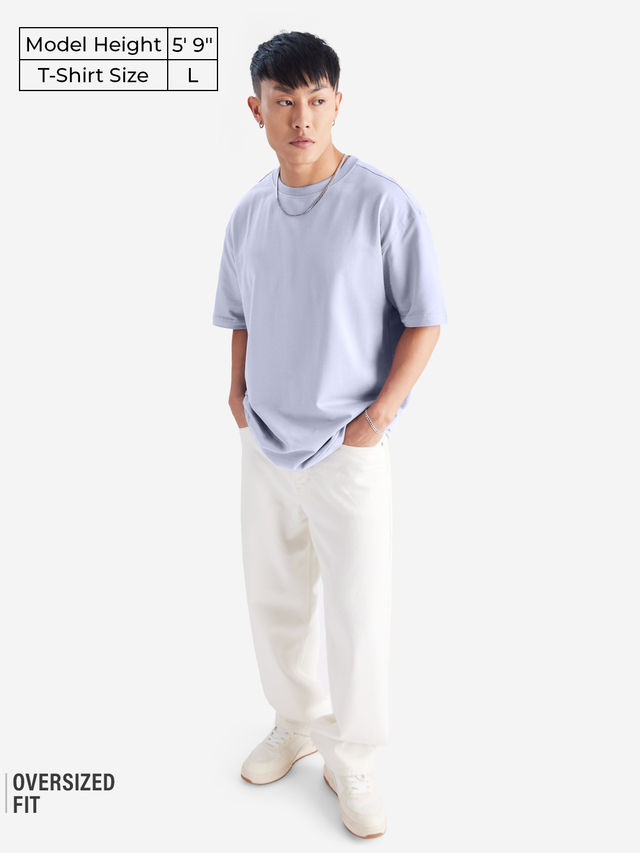 The Souled Store Men's Solids Light Lavender Oversized T-shirt | Purple - M