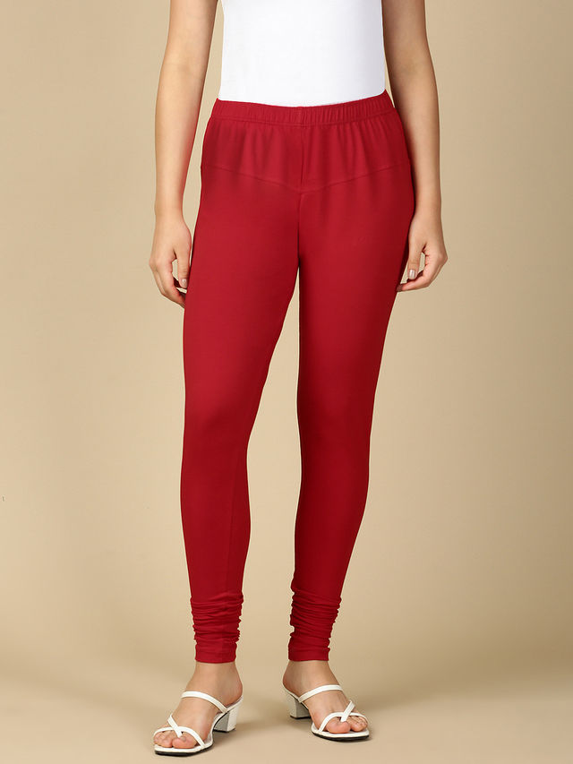 Pynk Women s Ultra Soft 360  Stretch Premium Cotton Churidar Leggings | Red | Free Size