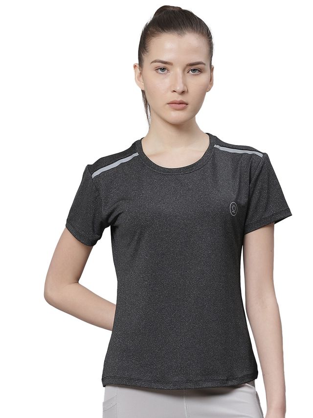 Chkokko Women's Round Neck Dry Fit Gym Sports T-shirt | Self Dark Grey - S