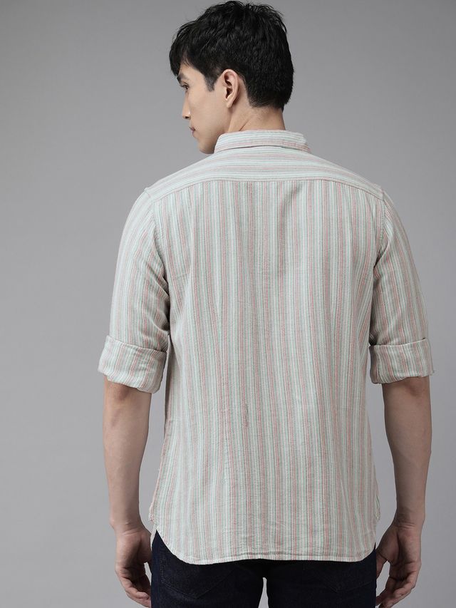The Bear House Men Slim Fit Striped Casual Shirt Style-Jose Color - Multicolor Size - M