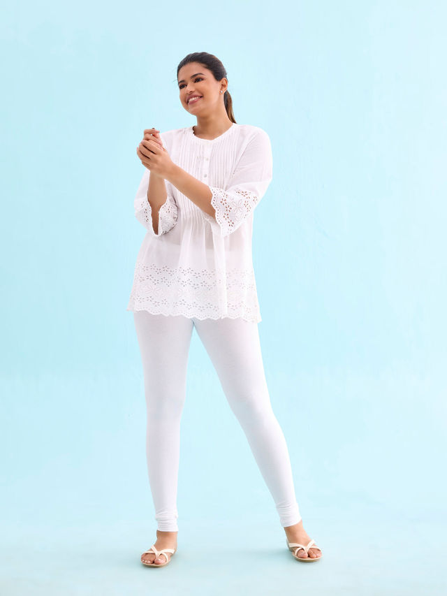 Go Colors Women's Solid Mid Rise Churidar | White - XL