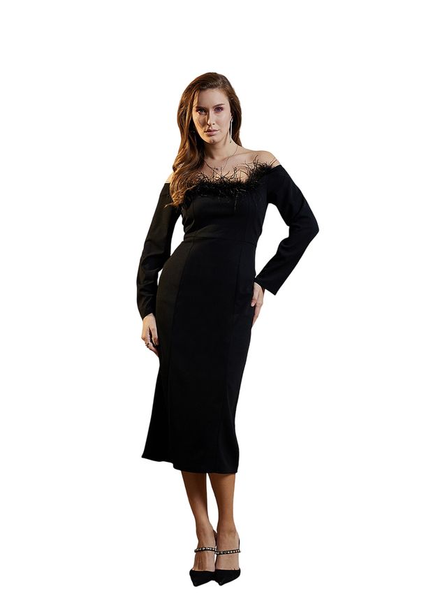 Athena Women's Off-Shoulder Embellished Sheath Midi Dress | Black - XL