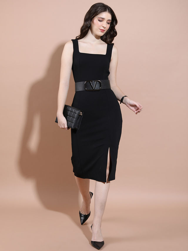 bodycon knee length dress Anecdote U-Neckline Knee Length Dress Hot Pink