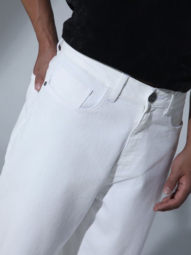 Hubberholme Men's 90's Relaxed Straight Fit Stretchable Jeans | White - 32