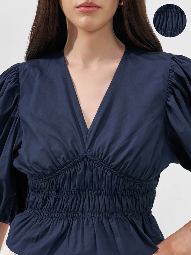 Tokyo Talkies Women Solid Puff Sleeve Neckline Top - Buy at ₹1449
