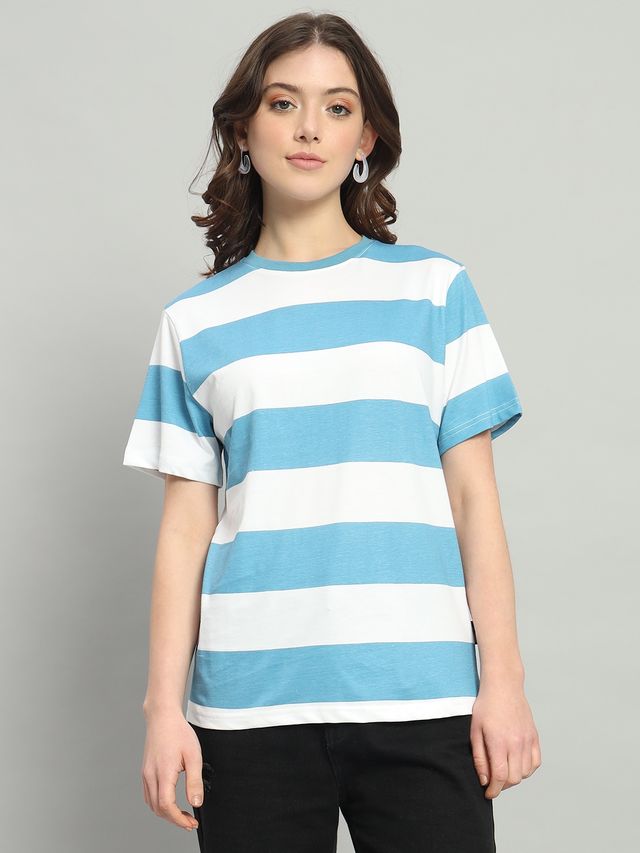 The Dry State Women's Blue Jasper & White T-shirts WTSH | 1617A | L