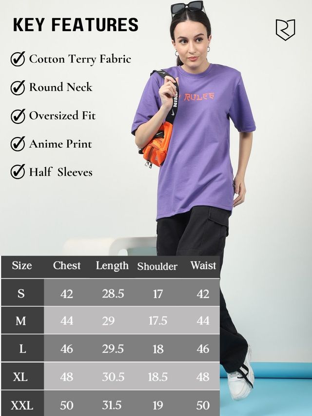 Rigo Women Terry Oversized Printed T-shirt | Purple - XL