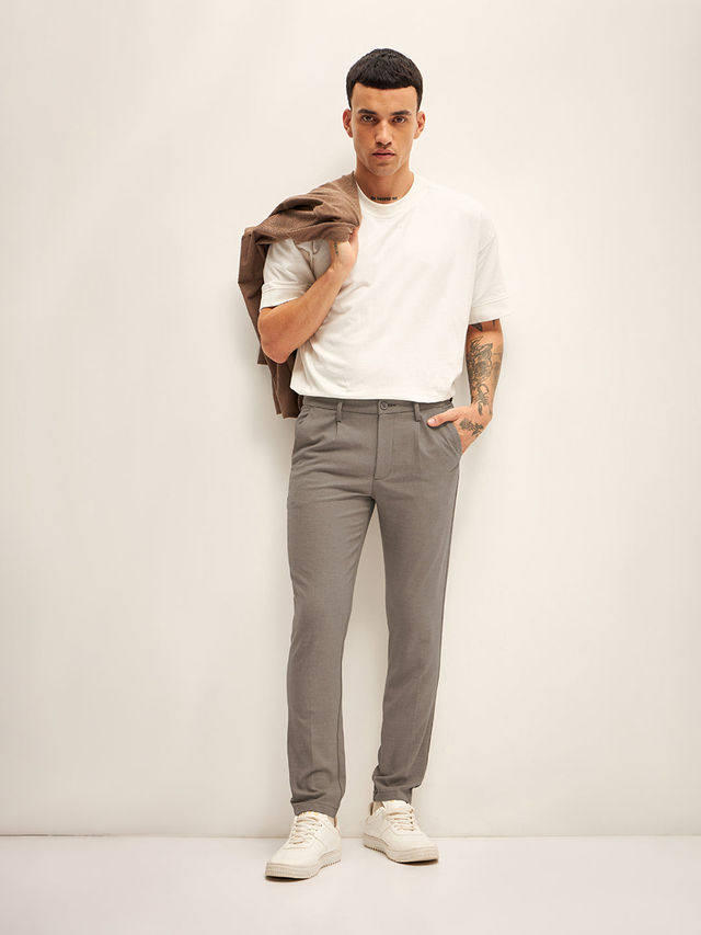 The Bear House Men 4 Way Stretch Solid Formal Trouser - Ferna | Beige | 38