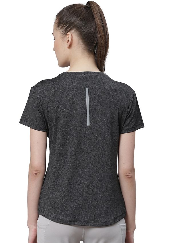 Chkokko Women's Round Neck Dry Fit Gym Sports T-shirt | Self Dark Grey - S