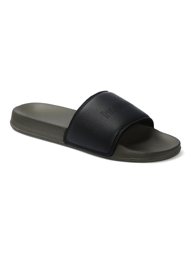 hummel Classic lightweight slides for Men with Cushioned Sole and Arch Support | Green & Black | 9