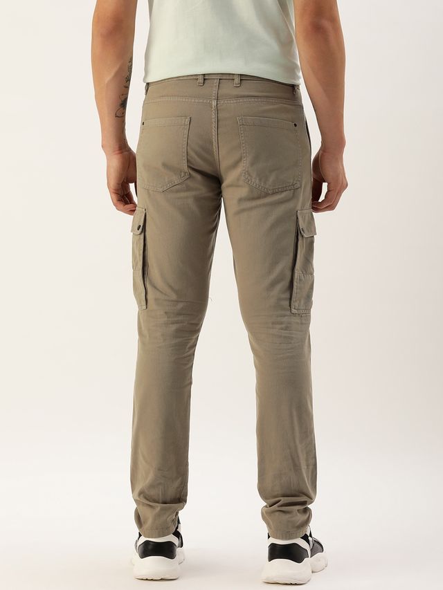 Ivoc Men s Solid Slim Fit Beige Cargos Trousers | 28