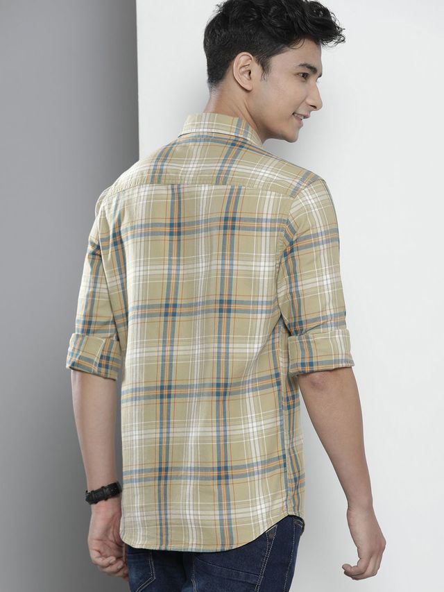 The Indian Garage Co Men's Slim Fit Checked Casual Shirt | Green - S