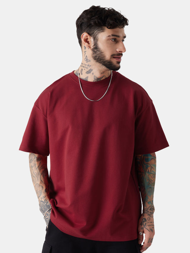 The Souled Store Men's Solids Superhero Red Oversized T-shirt | Red - 2XL