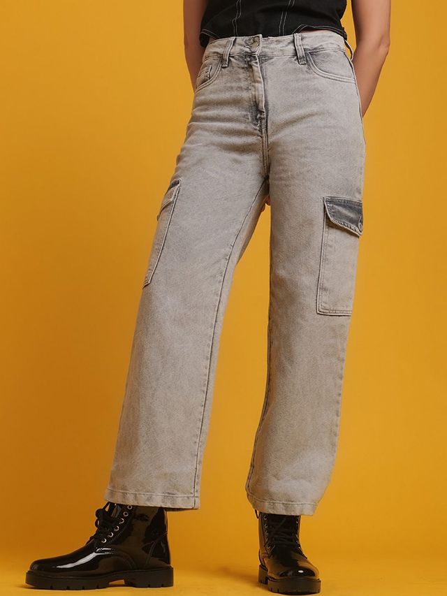 Freehand Women's Cargo Denim Jeans | Grey - 34