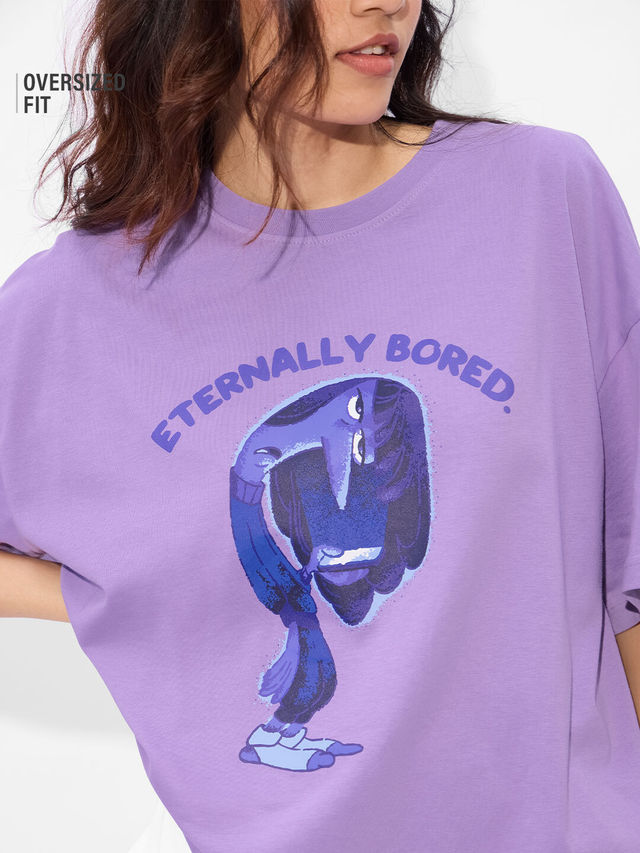 The Souled Store Women's Inside Out Boredom Oversized T-shirt | Purple - L