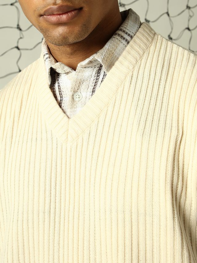 Hubberholme Men's Striped Pullover | Cream - M