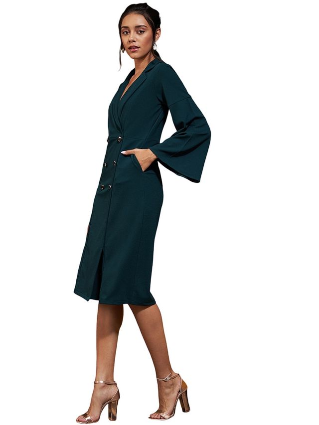 Athena Women Green Bell Sleeves Formal Dress Green M
