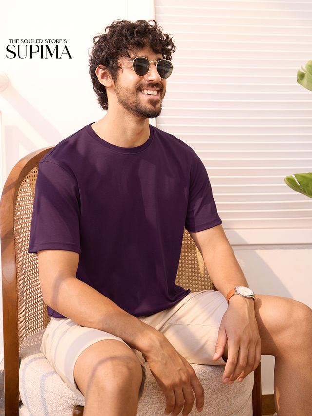 The Souled Store Men's Regular Supima | Deep Purple T Shirts | S