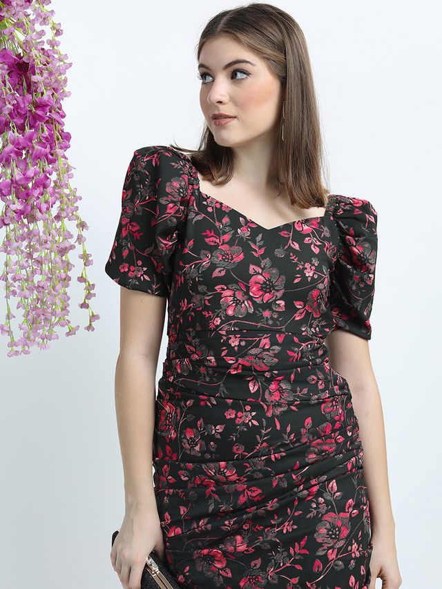 Tokyo Talkies Women's Floral Printed Sheath Mini Dress | Green - M