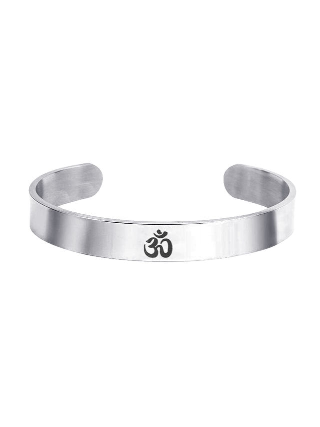 Yellow Chimes Silver Toned High Polished Om Kada for Men