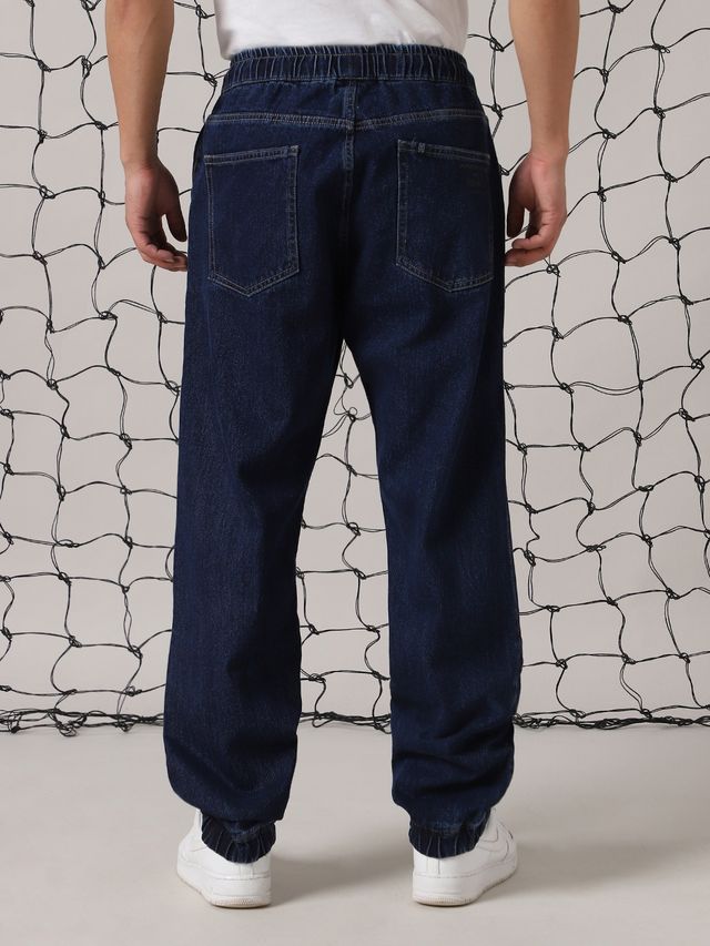 Hubberholme Men's Comfort Baggy Jogger Fit Light Fade Jeans | Dark Blue - 32