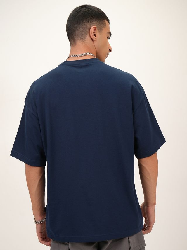 Highlander Men's Round Neck Half Sleeve Oversized T-shirt | Blue | S