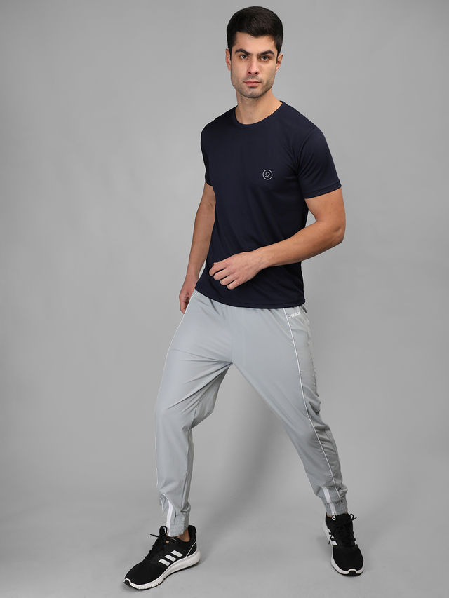 Chkokko Men's Solid Regular Fit Sports T-shirt | Navy Blue - L