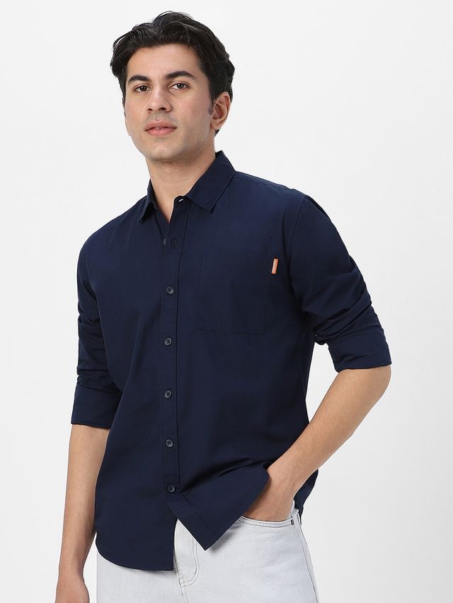 Urbano Fashion Men's Navy Cotton Full Sleeve Regular Fit Casual Solid Shirt-S