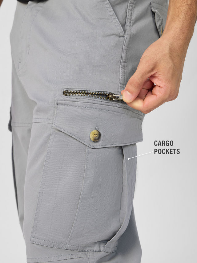 The Souled Store Men's Solids Cargo Pants | Grey - 30