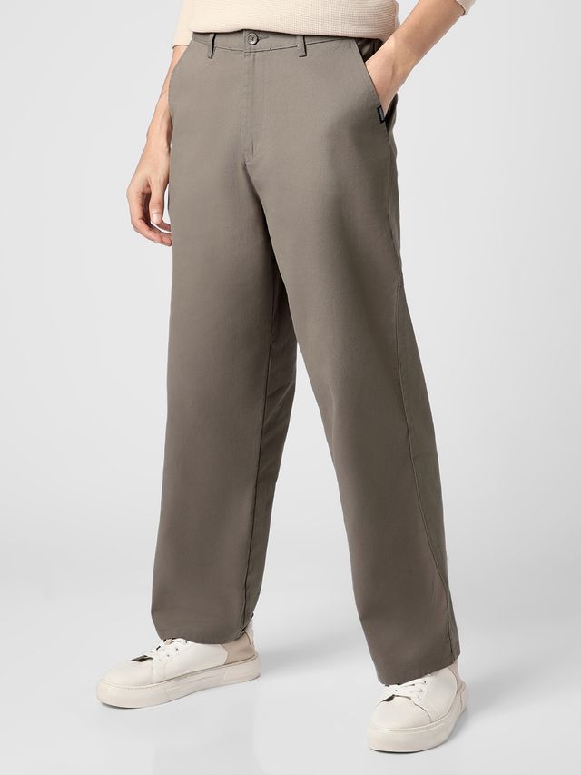 Urbano Fashion Men's Grey Loose Baggy Fit Solid Chino Trousers Non-Stretchable-28