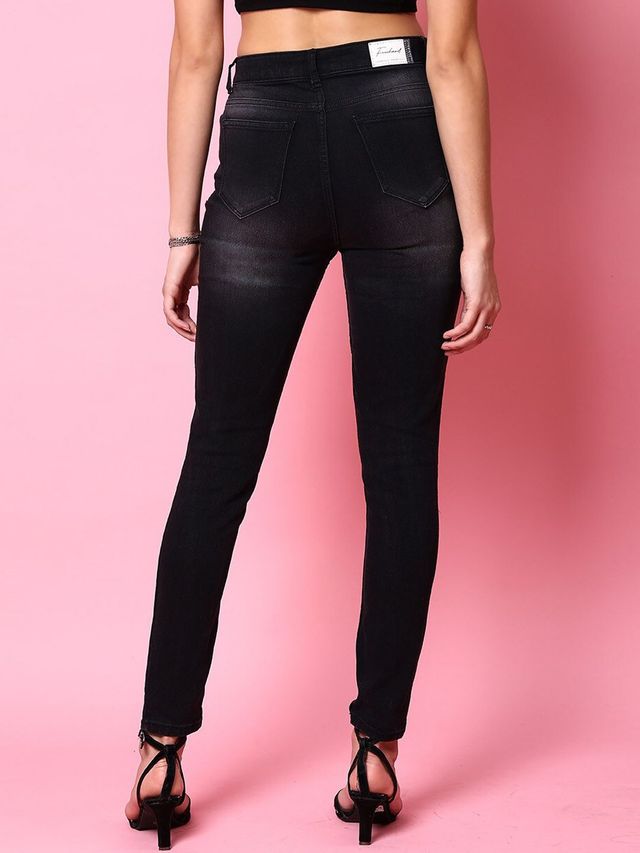 Freehand Women's Black Distressed Slim Fit Denim Jeans | Black - 30